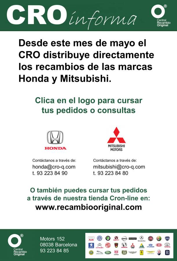 Central de Recambio Original incorpora Mitsubishi y Honda como marcas de suministro directo